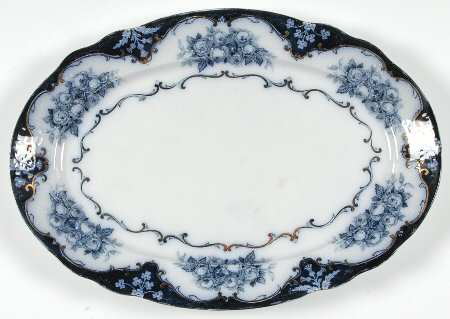 Rose (Flow Blue) 16" Oval Serving Platter