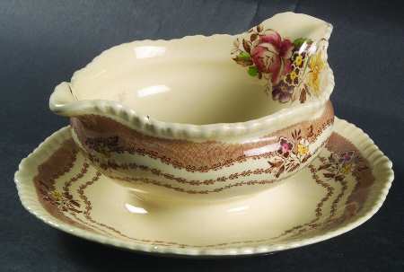 Rutland Brown Gravy Boat with Attached Underplate