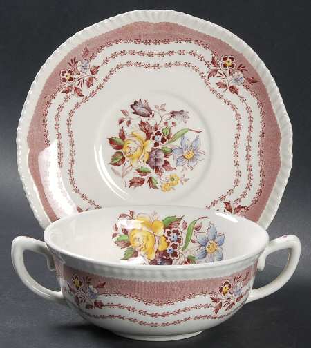 Rutland Red Flat Cream Soup Bowl & Saucer Set