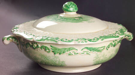 Scenes From Charles Dickens Green Round Covered Vegetable