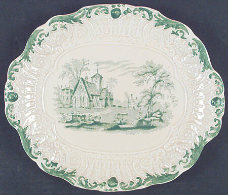 Scenes From Charles Dickens Green 10" Oval Serving Platter