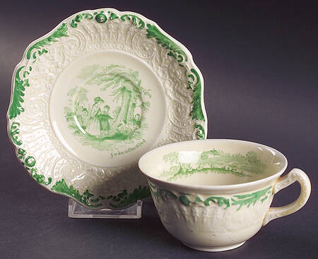 Scenes From Charles Dickens Green Flat Cup & Saucer Set