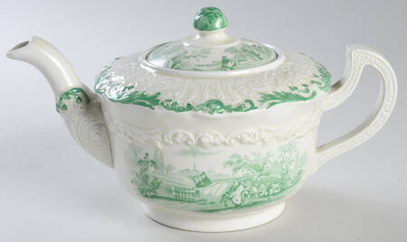 Scenes From Charles Dickens Green Teapot & Lid