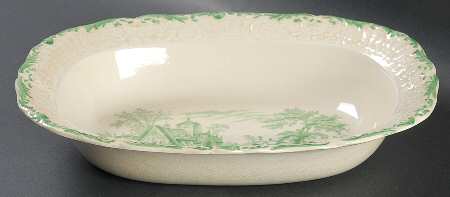 Scenes From Charles Dickens Green 9" Oval Vegetable Bowl