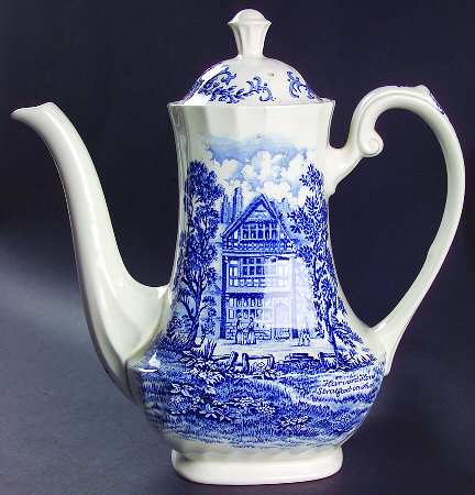 Shakespeares Country Blue Coffee Pot & Lid