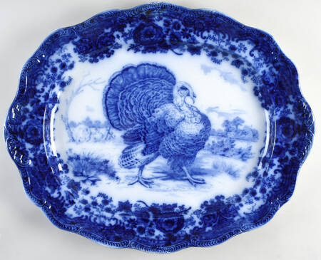 Turkey (Flow Blue) 22" Oval Serving Platter