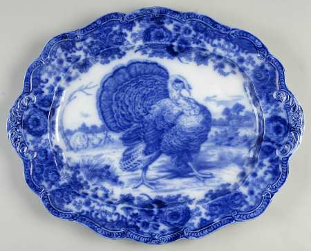 Turkey (Flow Blue) 20" Oval Serving Platter