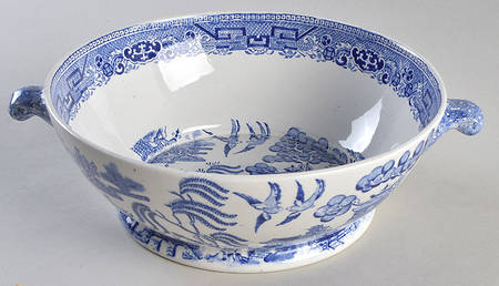 Willow Blue (Birds, Diamond Stamp) Small Round Vegetable No Lid