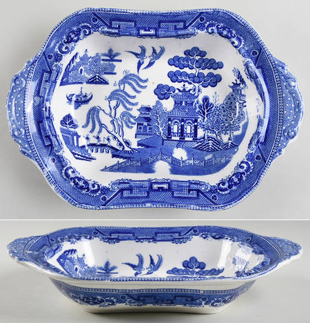 Willow Blue (Birds, Diamond Stamp) Oval Vegetable No Lid