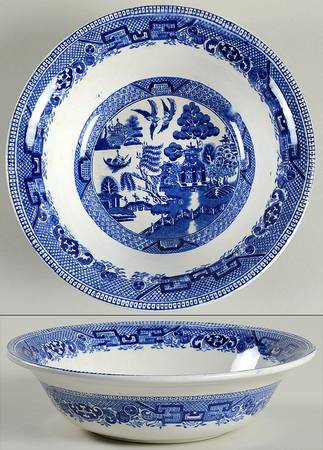 Willow Blue (Birds, Diamond Stamp) 7" Round Vegetable Bowl