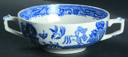 Willow Blue (Birds, Diamond Stamp) Flat Cream Soup Bowl
