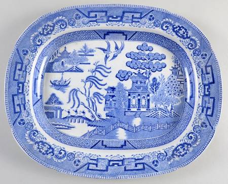 Willow Blue (Birds, Diamond Stamp) 15" Oval Serving Platter