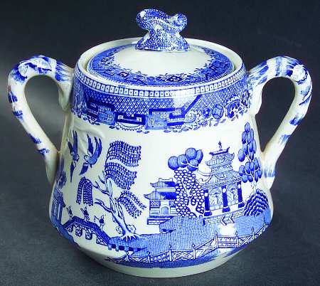 Willow Blue (Birds, Diamond Stamp) Sugar Bowl & Lid
