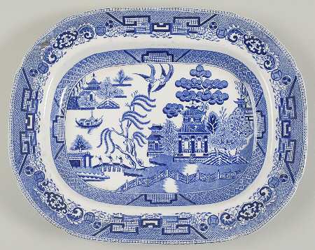 Willow Blue (Birds, Diamond Stamp) 13" Oval Serving Platter