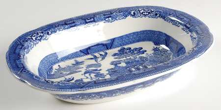 Willow Blue (Birds, Diamond Stamp) 10" Oval Vegetable Bowl