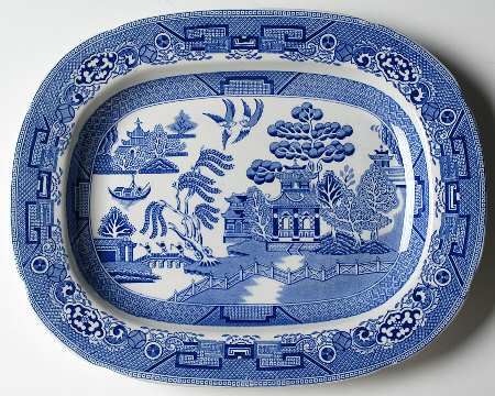 Willow Blue (Birds, Diamond Stamp) 11" Oval Serving Platter