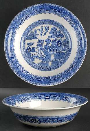 Willow Blue (Birds, Diamond Stamp) 9" Round Vegetable Bowl