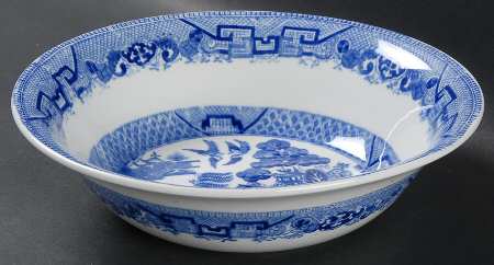 Willow Blue (Birds, Diamond Stamp) 8" Round Vegetable Bowl