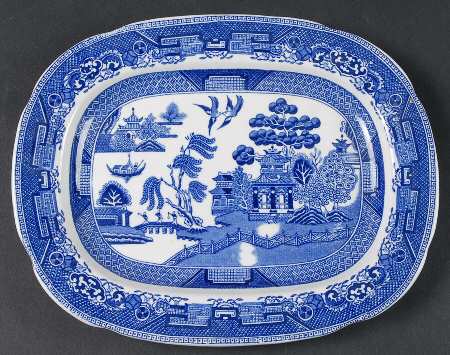 Willow Blue (Birds, Diamond Stamp) 9" Oval Serving Platter