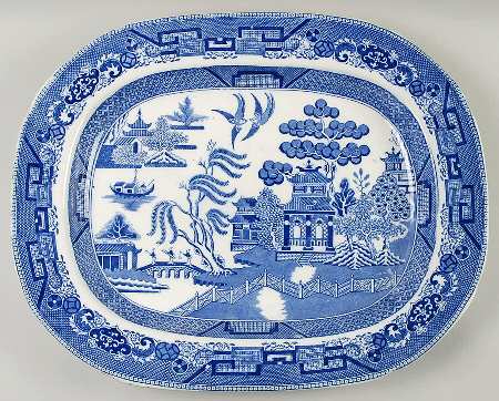 Willow Blue (Birds, Diamond Stamp) 17" Oval Serving Platter