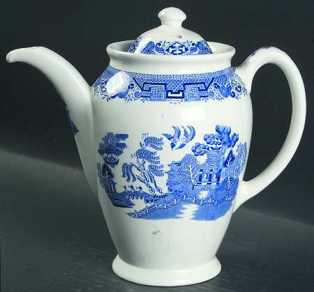 Willow Blue (Newer, Pagoda Backstamp) Coffee Pot & Lid