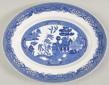 Willow Blue (Newer, Pagoda Backstamp) 15" Oval Serving Platter