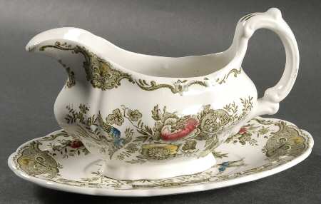 Windsor Green Multicolor Gravy Boat & Underplate