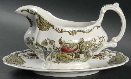 Windsor Green Multicolor Gravy Boat with Attached Underplate