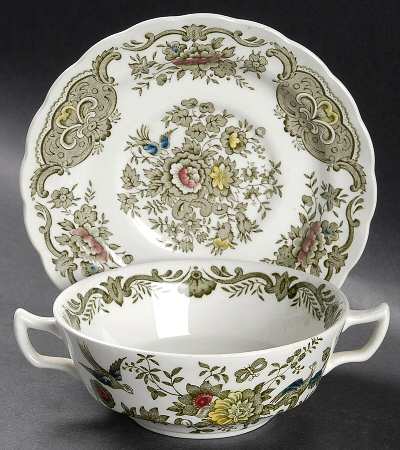 Windsor Green Multicolor Flat Cream Soup Bowl & Saucer Set