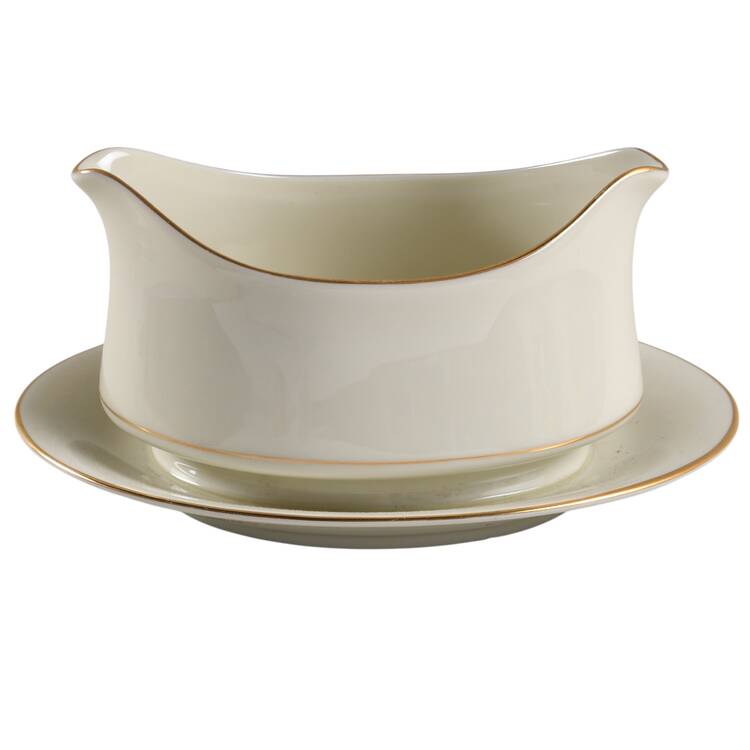 Golden Ivory Gravy Boat with Attached Underplate