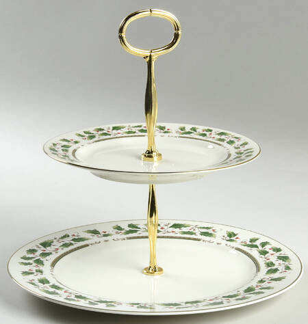 Holly Holiday 6 5/8"-10"  2 Tiered Serving Tray (Dp, Sp) HC