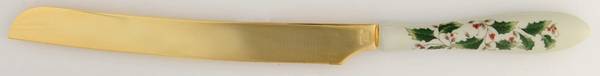 Holly Holiday Cake Knife with Gold Plated Handle