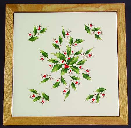 Holly Holiday Wood Frame Trivet
