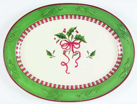 Holly Holiday 20" Sculpted Oval Serving Platter