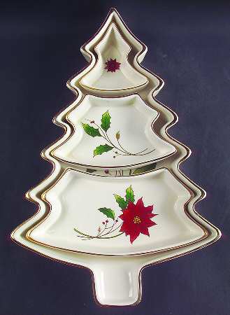 Holly Holiday 3 Section Tree Shaped Server w/Base