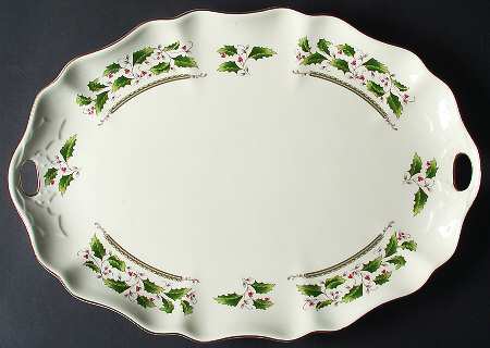 Holly Holiday 15" Oval Tray