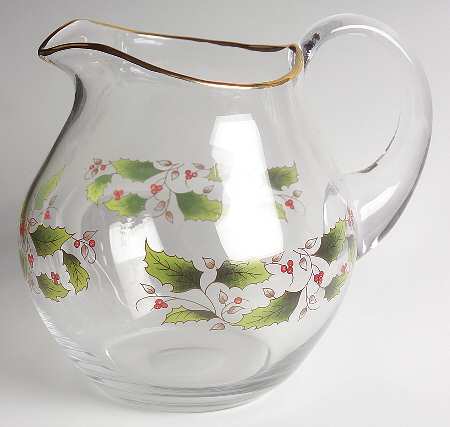 Holly Holiday 64 Oz Glassware Pitcher