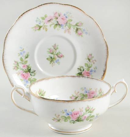 Moss Rose Footed Cream Soup Bowl & Saucer Set
