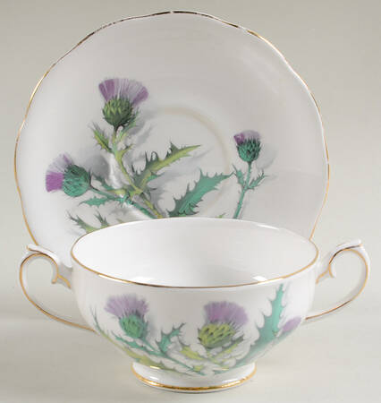 Queen O'Th' Highlands Footed Cream Soup Bowl & Saucer Set
