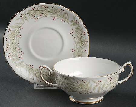 Whispering Grass Footed Cream Soup Bowl & Saucer Set