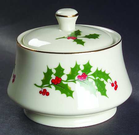 Ivory Holly Sugar Bowl & Lid