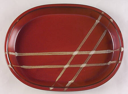 Potter's Choice Rust (Brown Stripe) 14" Oval Serving Platter