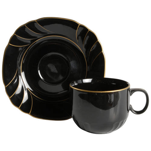 Wave Golden Black Flat Cup & Saucer Set by Ranmaru