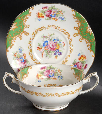 Albany Green Footed Cream Soup Bowl & Saucer Set