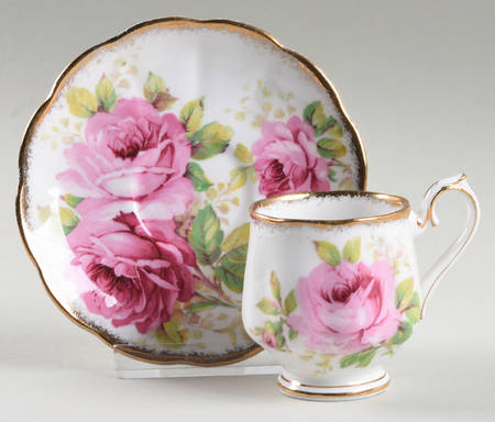 American Beauty (White Background) Footed Demitasse Cup & Saucer Set