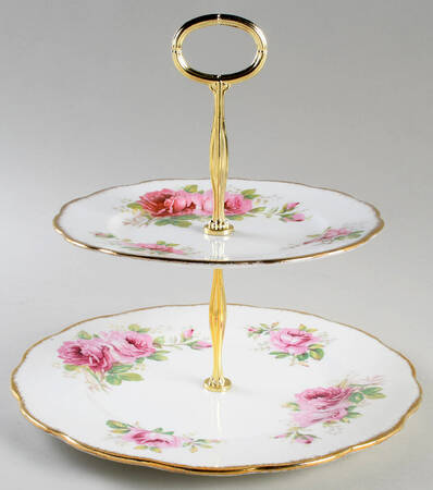 American Beauty (White Background) 6 5/8"-10"  2 Tiered Serving Tray (Dp, Sp) HC