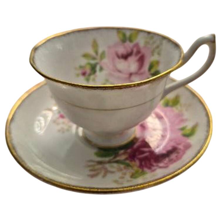 American Beauty (White Background) Footed Demitasse Cup & Saucer Set