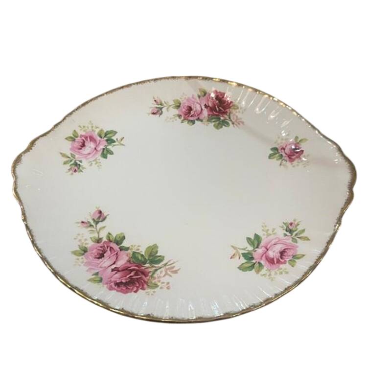 American Beauty (White Background) Handled Cake Plate
