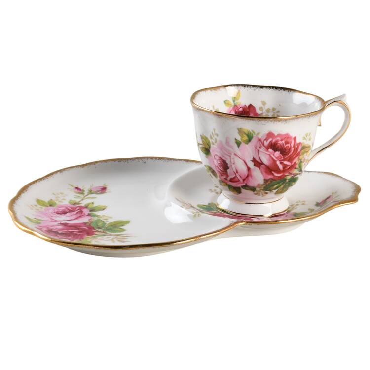 American Beauty (White Background) Dessert Plate & Cup Set