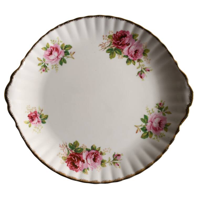 American Beauty (White Background) Handled Cake Plate